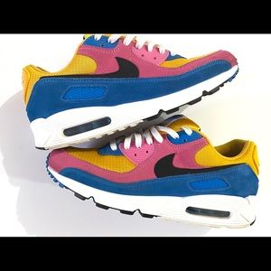 Men’s Nike Air Max 90s Recraft Gold Pink Blue White 11.5 Sneaker Shoes